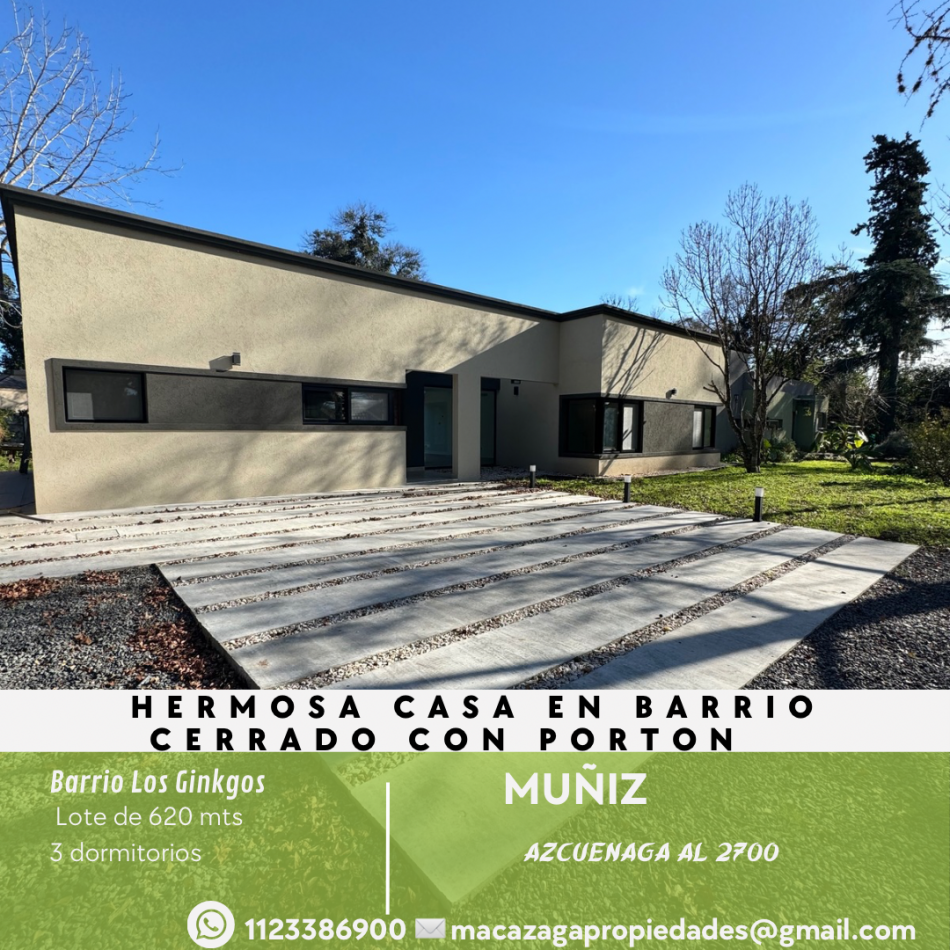 HERMOSA CASA A ESTRENAR CON TRES DORMITORIOS EN BARRIO CERRADO LOS GINKGOS